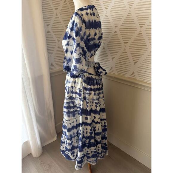 Mango MNG Women’s Size 8 Medium Blue White Cotton Puff Sleeve Midi Maxi Dress - Picture 5 of 7